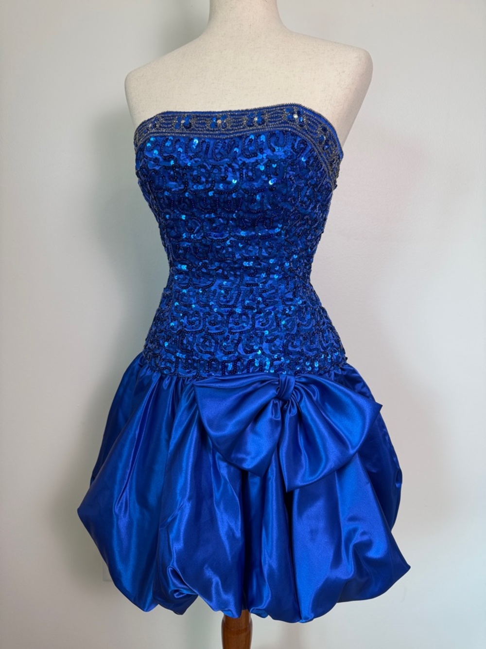 Vintage Mike Benet Strapless Sequin Bubble Hem Dress in Cobalt Blue